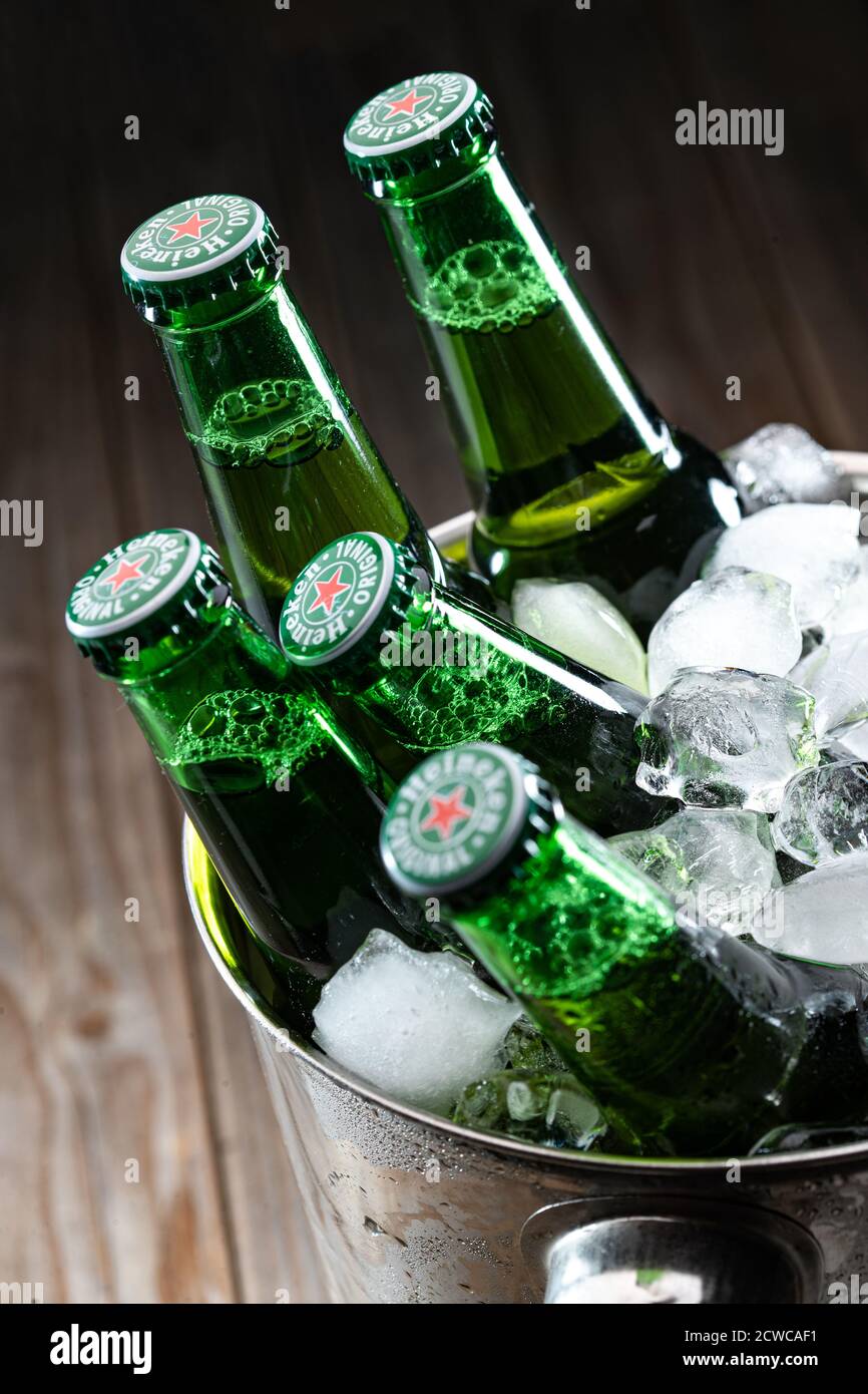 Chilled glass bottles of beer Stock Photo Alamy