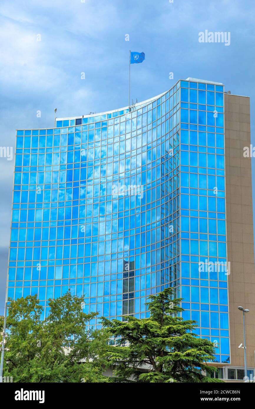 Geneva, Switzerland - Aug 16, 2020: the building of the World Intellectual Property Organization, WIPO. A specialized agency of the United Nations Stock Photo