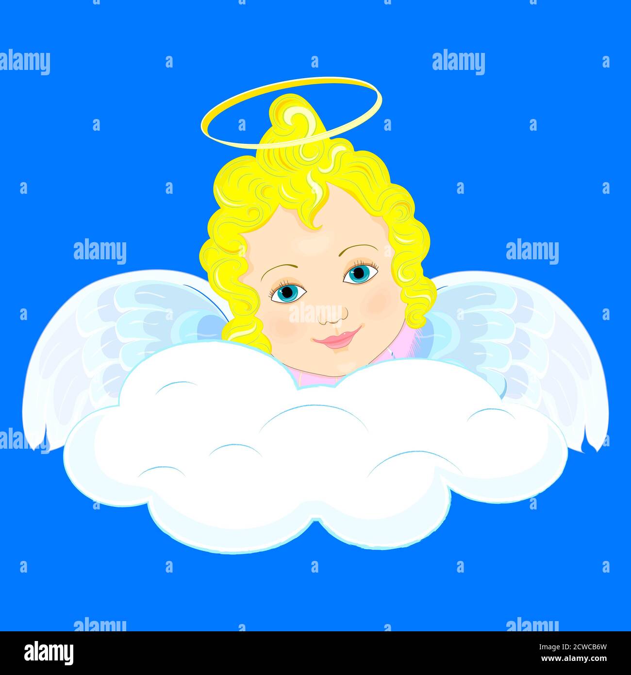 Religion. A little angel with Golden curls and wings . A halo over your ...