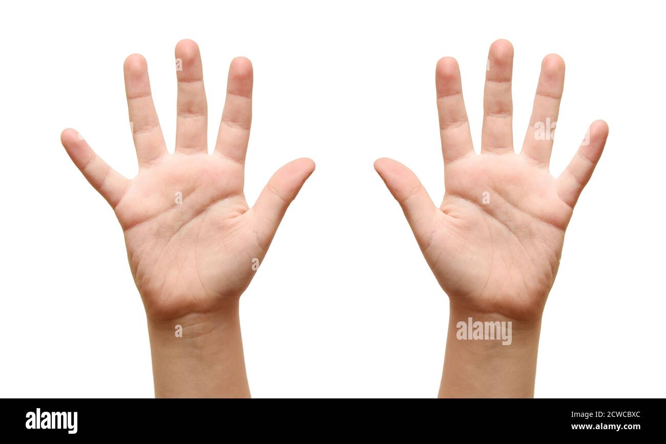 The children show open hands, close up on white background Stock Photo