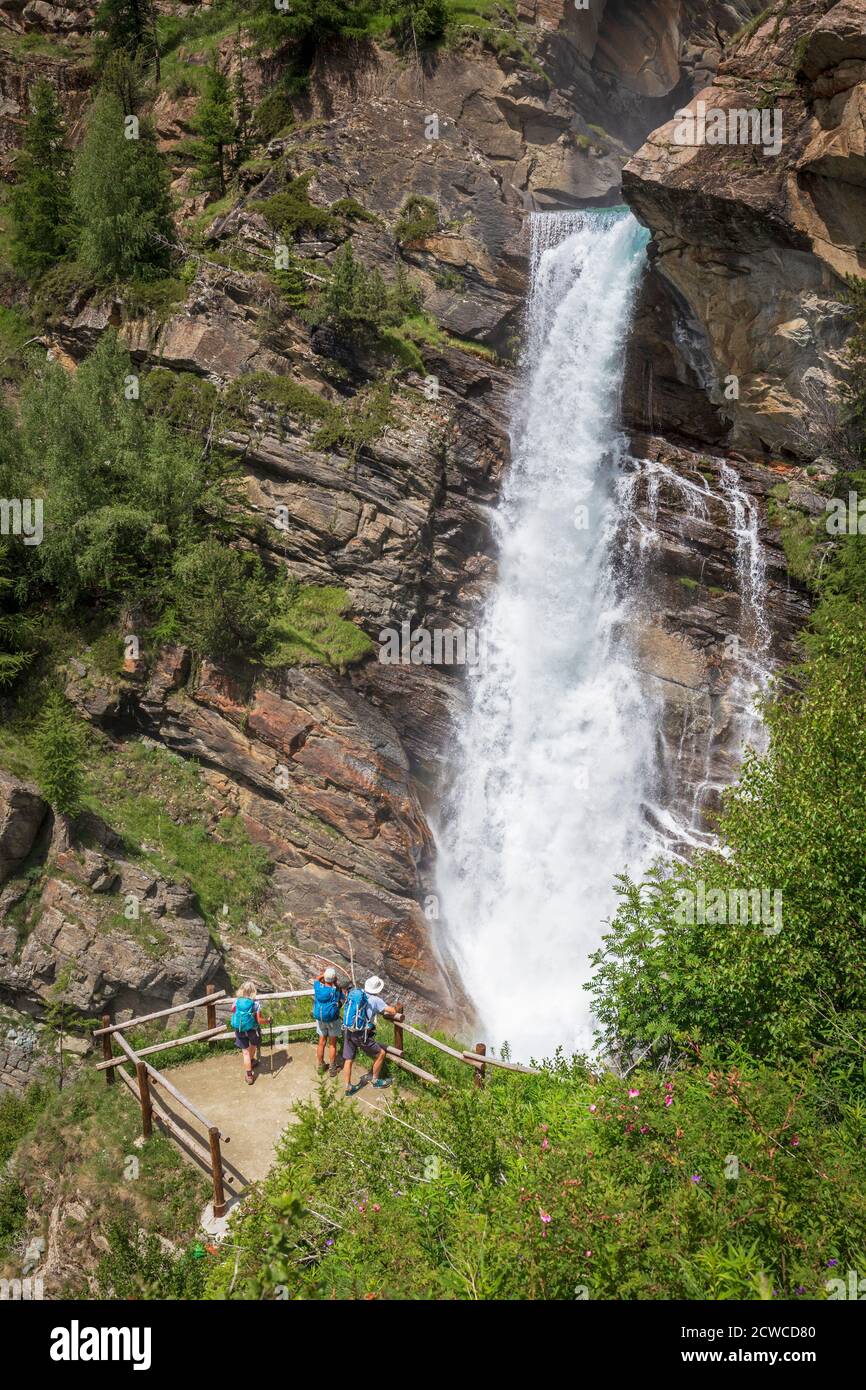 near Cogne, Valle d'Aosta, Italy.  Lillaz waterfall (Cascate di Lillaz) in the Parco Nazionale del Gran Paradiso (Gran Paradiso National Park). Stock Photo