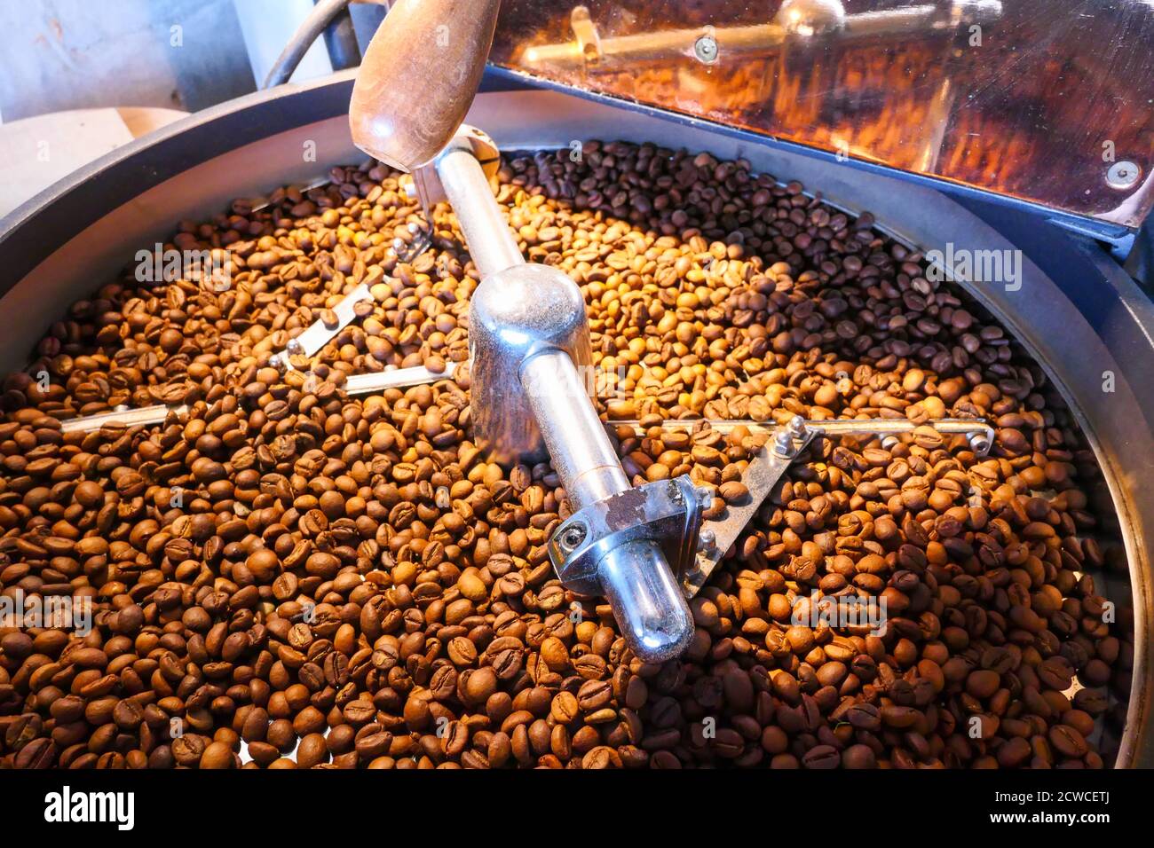 roasting coffee bean on the machine Stock Photo - Alamy