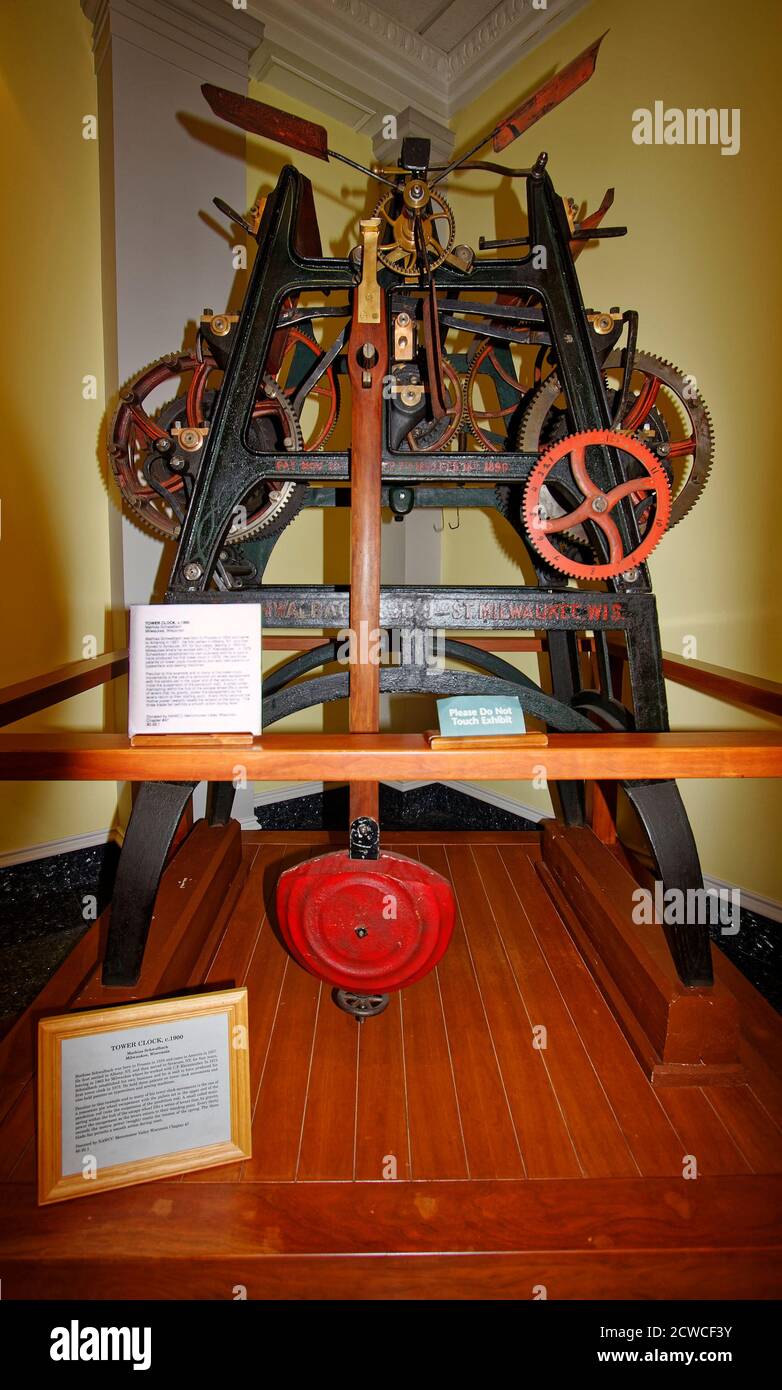 Tower Clock, circa 1900, large gears, pendulum, metal, old, antique