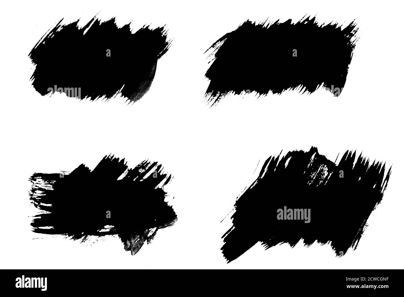 set six black strokes of paint isolated on a white background Stock ...