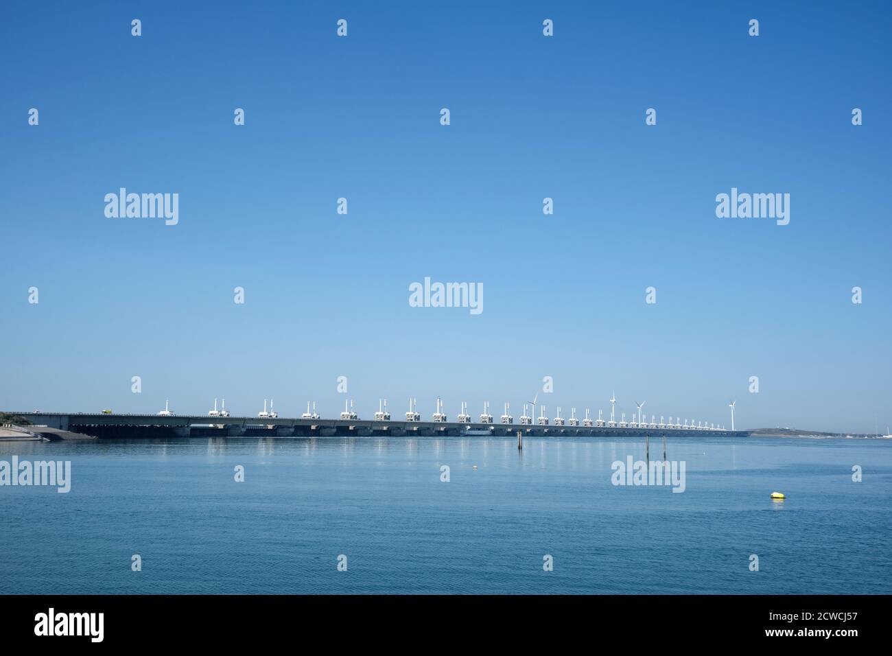 the zeelandbrug deltaworks in holland at the Oosterschelde river to protect holland form high sea level, this is near the dutch museum neeltje jans Stock Photo