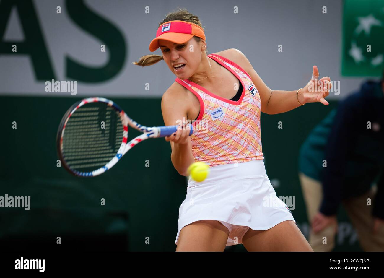 Sofia Kenin of the United States in action during the first round at the  Roland Garros 2020, Grand Slam tennis tournament, on September 29, 2020 at  Roland Garros stadium in Paris, France -