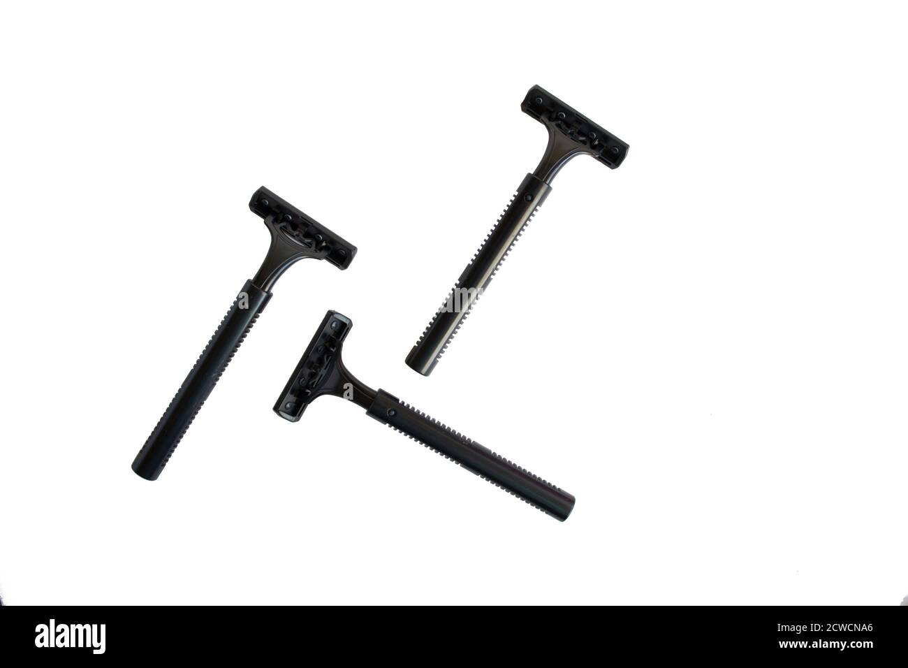 Set of disposable black razors isolated on white background Stock Photo