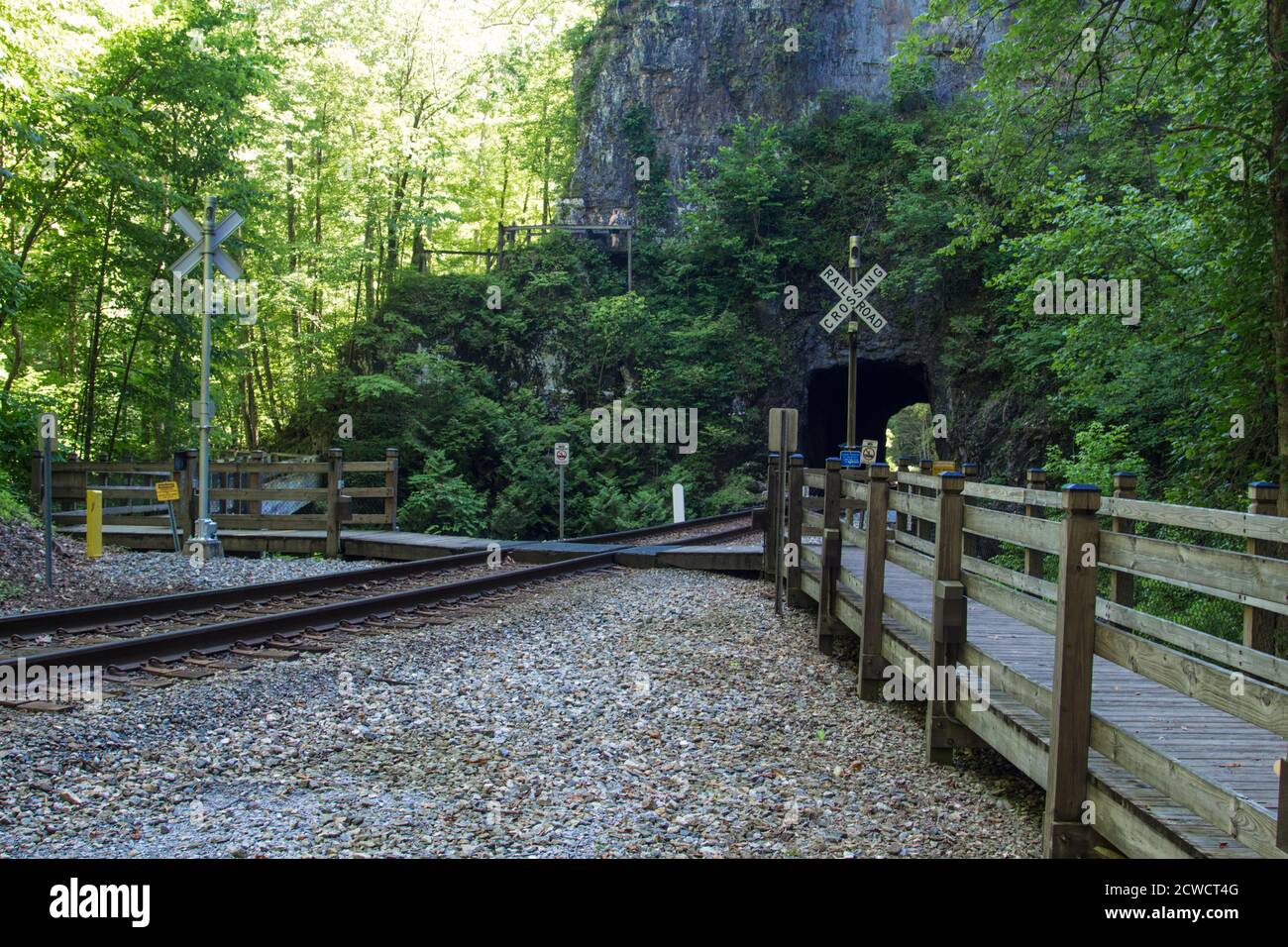 Natural Tunnel railroad tunnel is the namesake and centerpiece of the Natural Tunnel State Park in state of Virginia. Stock Photo