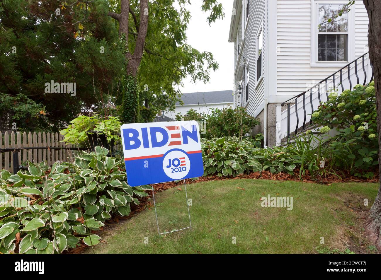 Biden Presidential Election 2020 Yard Sign in Rockport, Massachusetts. Stock Photo