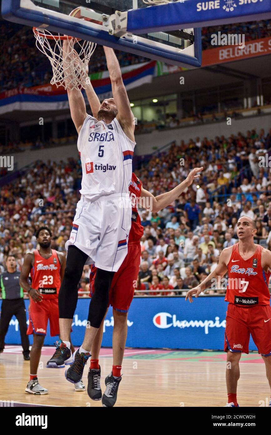 Marko Simonovic. Serbia Basketball National Team. FIBA OQT Tournament, Belgrade 2016 Stock Photo