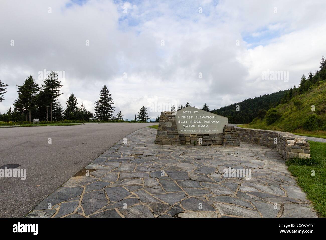 Sign for the summit of the Blue Ridge Parkway in North Carolina. Stock Photo