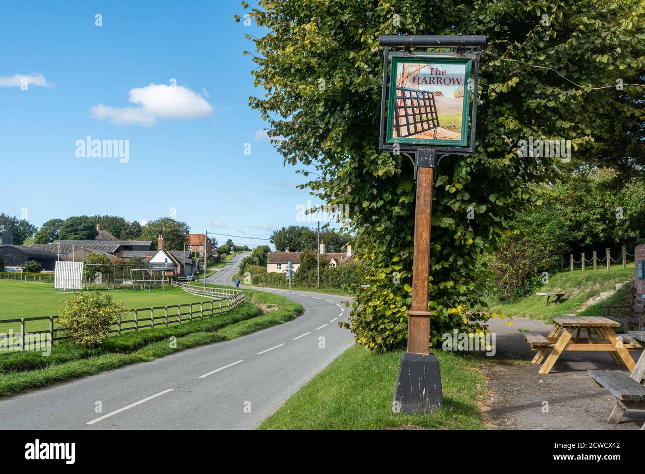The Harrow pub sign on the main street in West Ilsley, a Berkshire village, UK Stock Photo