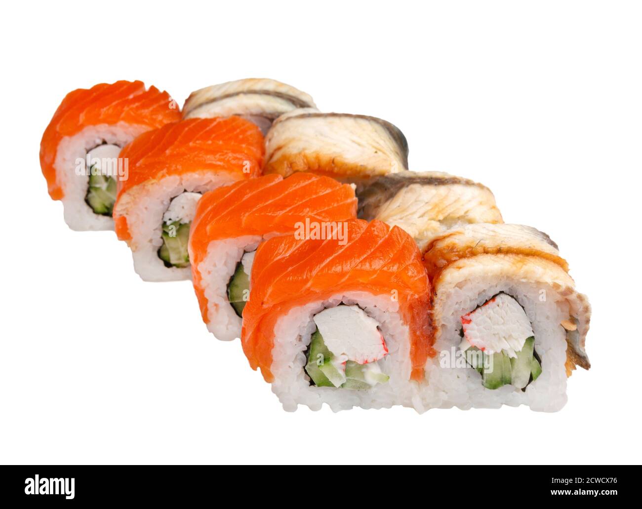 Sushi set on a white plate. Isolated on a white background Stock Photo