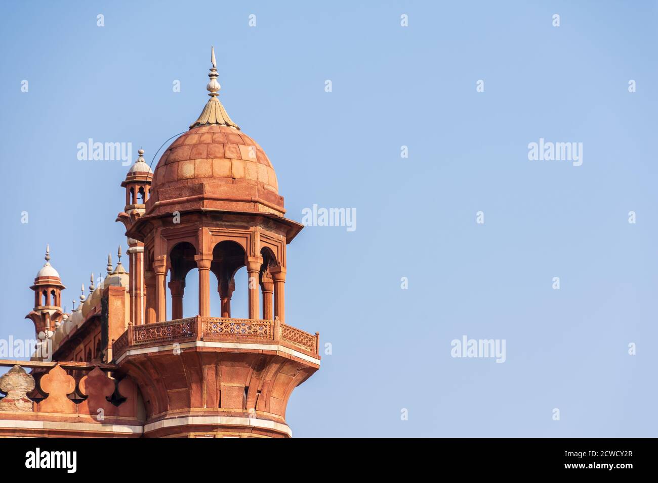A view of a turret at Safdarjung's Tomb, a sandstone and marble mausoleum in New Delhi, India. Stock Photo
