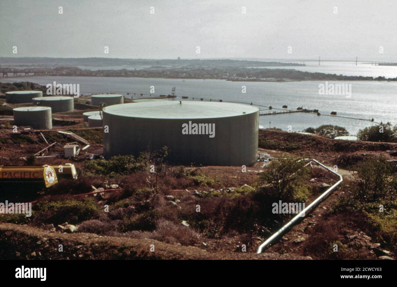 The northeast petroleum tanker terminal on Mt. Hope in Tiverton Rhode Island ca. May 1973