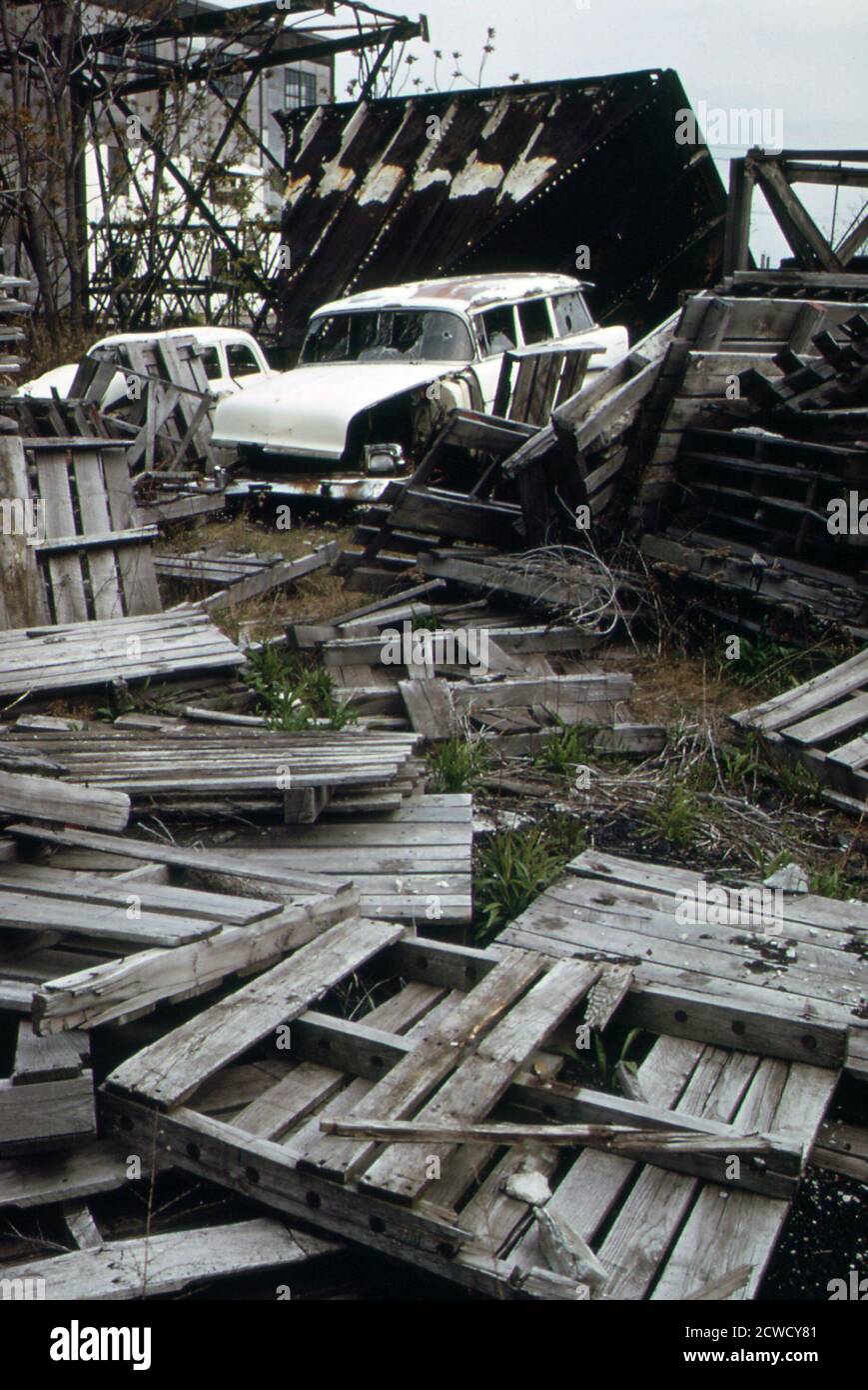 Abandoned car in Rhode Island lot - Rhode Island ca. May 1973 Stock