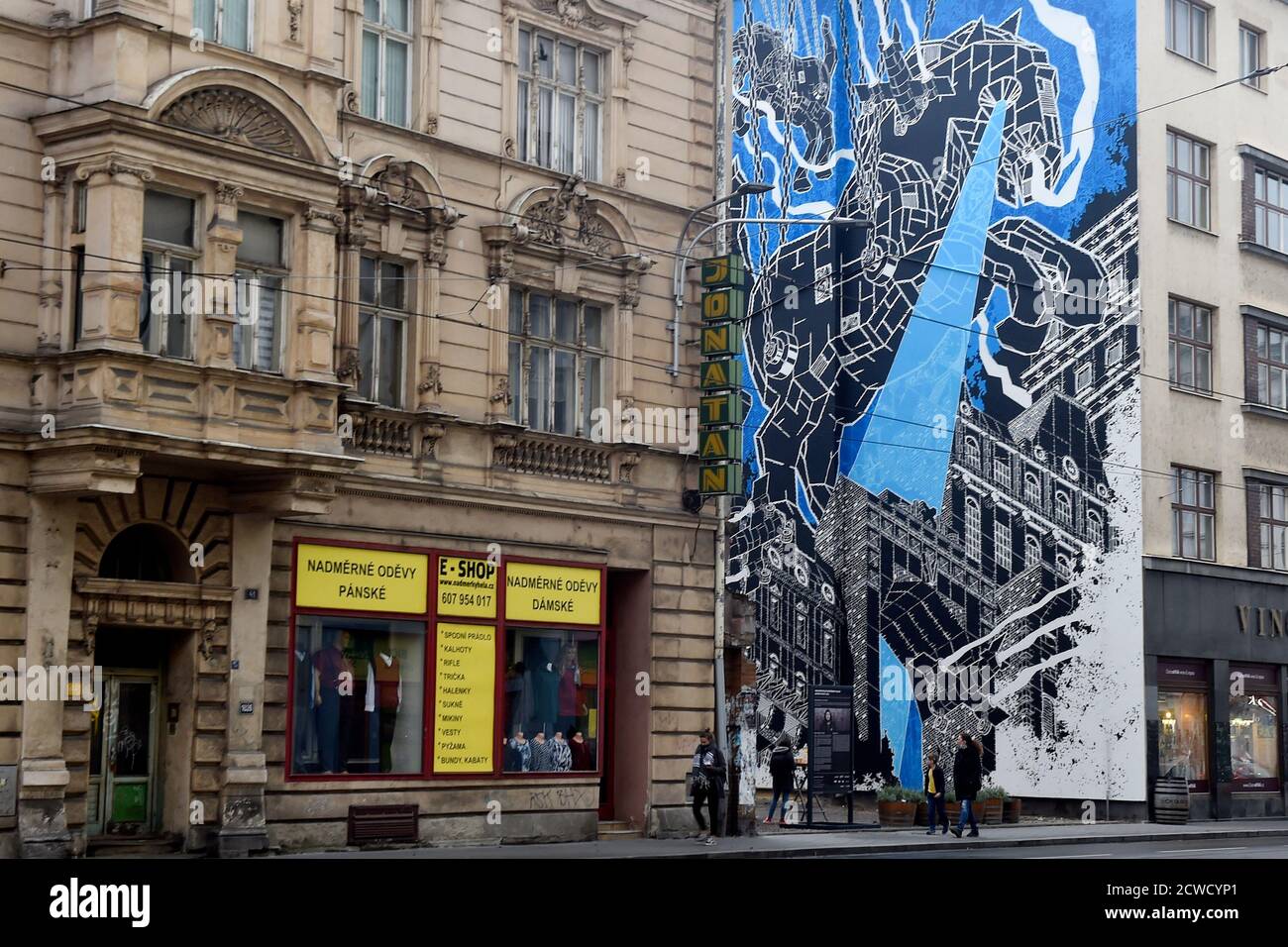 Ostrava, Czech Republic. 29th Sep, 2020. Polish artist Mariusz M-City Waras  (not on the photo) presented his mural art on a facade in Nadrazni street,  Ostrava, Czech Republic, on September 29, 2020.