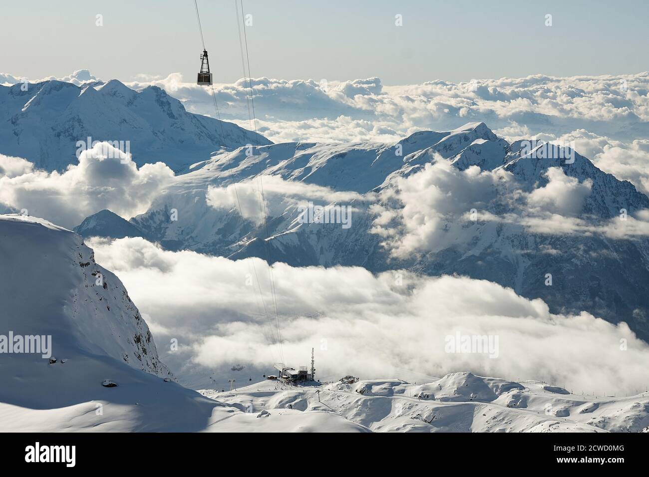 Ski lift cabin in snowy mountain landscape Stock Photo - Alamy