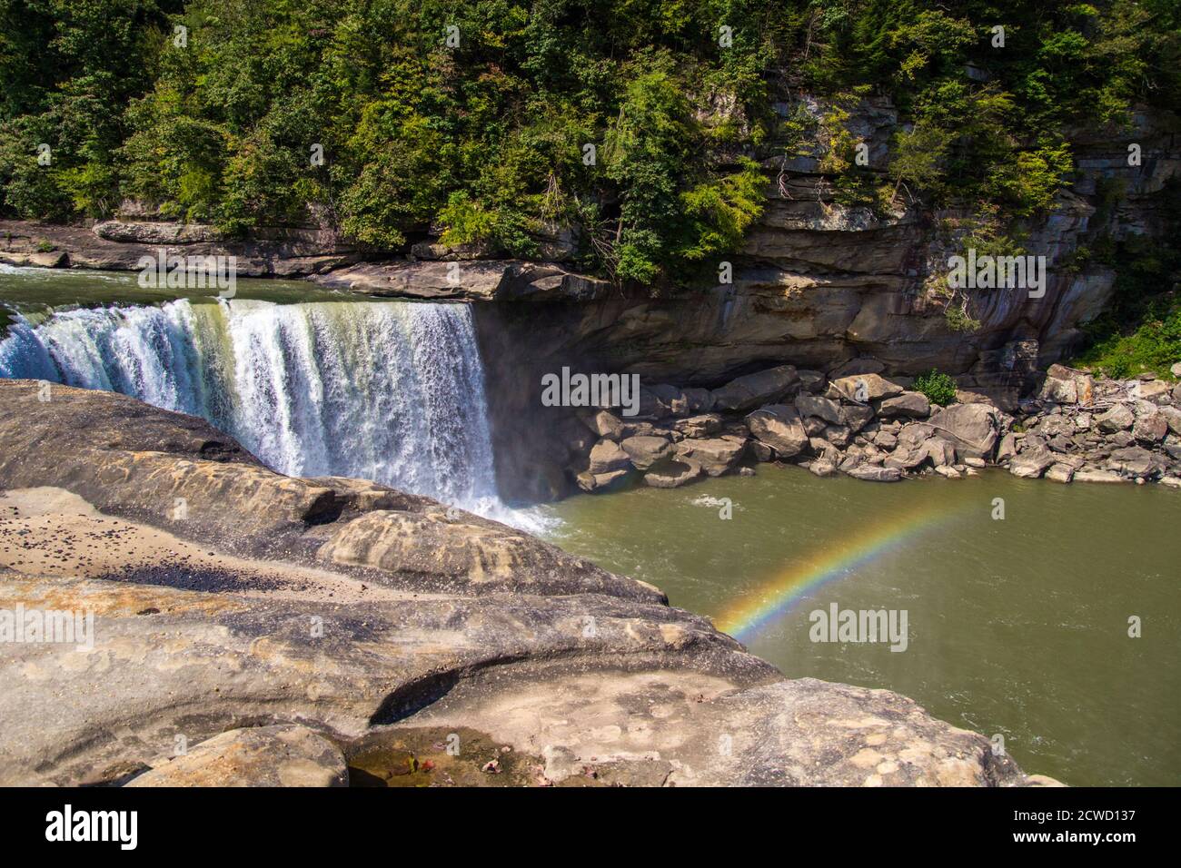 Cumberland Falls Rainbow. Rainbow over the gorge at Cumberland Fall State Park in Corbin, Kentucky. Stock Photo