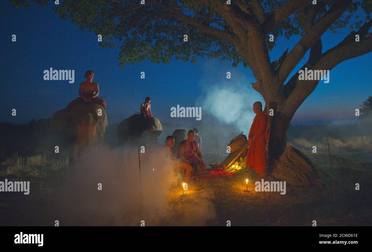 Thai purification ritual in the countryside with monks Stock Photo - Alamy