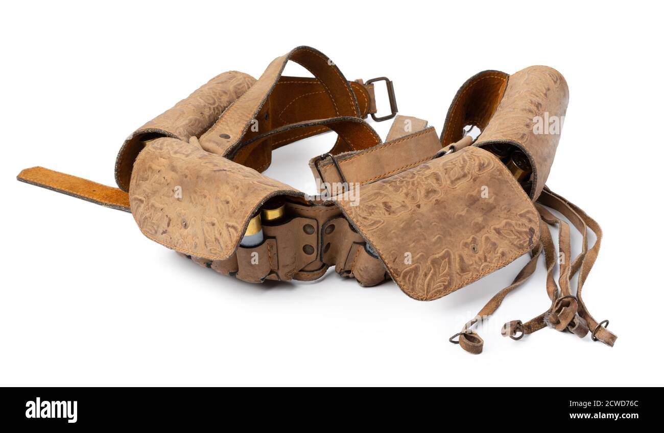 Leather hunting belt for cartridges isolated on white Stock Photo Alamy