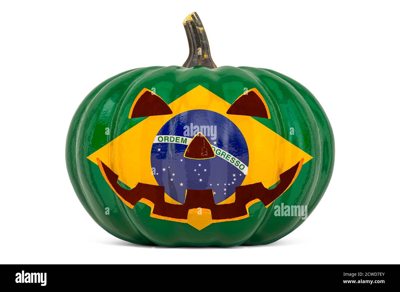 Halloween in Brazil concept. Evil carved pumpkin with Brazilian flag