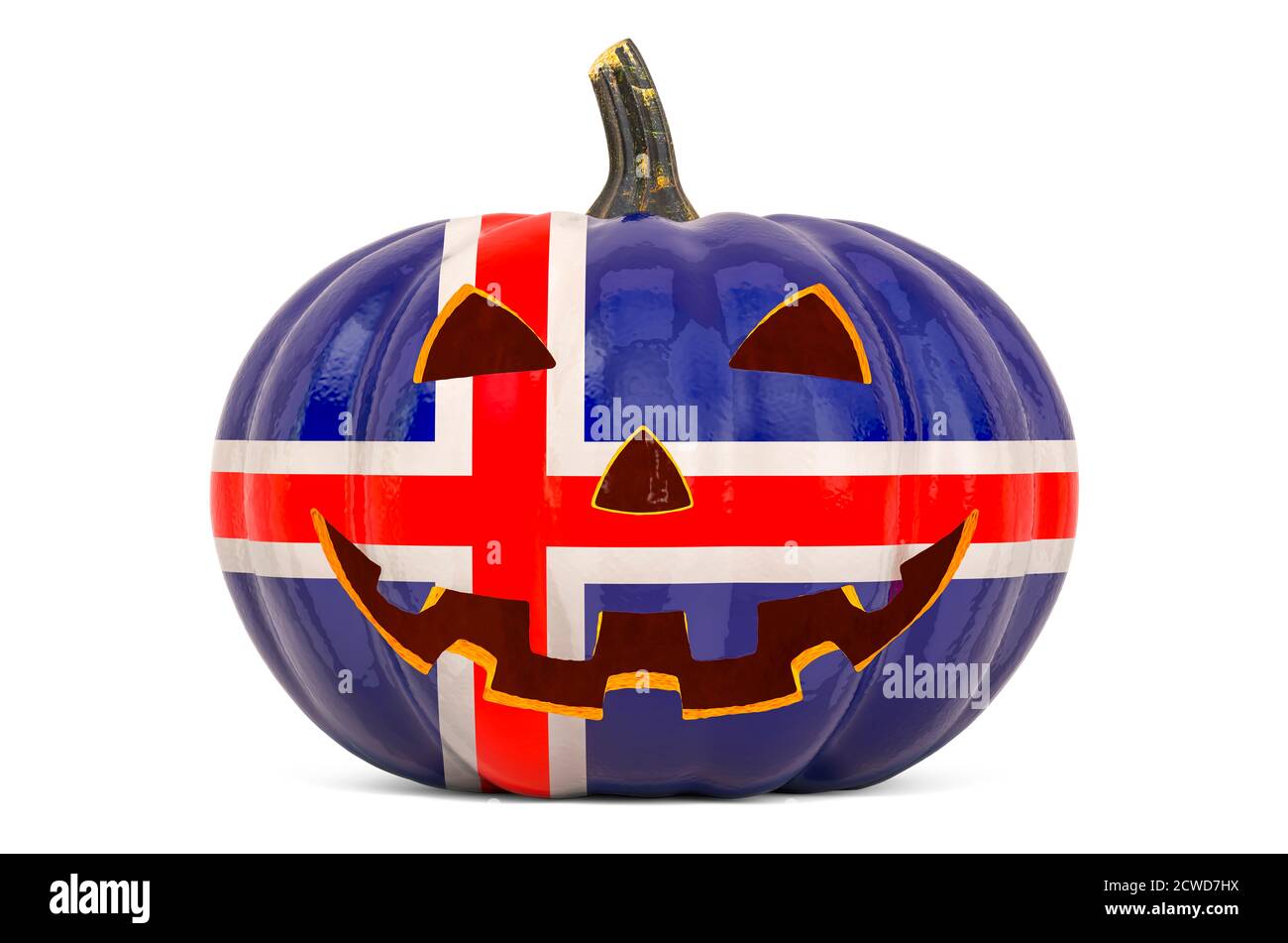 Halloween in Iceland concept. Evil carved pumpkin with Icelandic flag