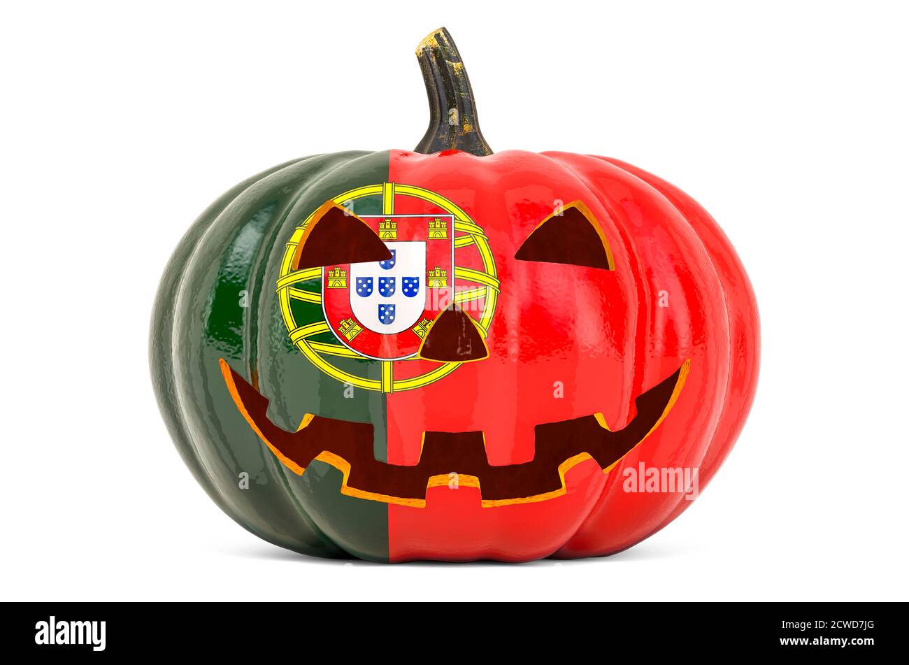 Halloween in Portugal concept. Evil carved pumpkin with Portuguese flag