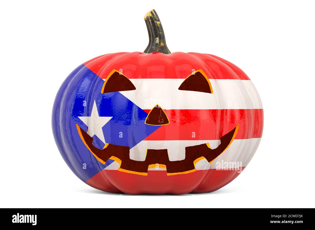 Halloween in Puerto Rico concept. Evil carved pumpkin with Puerto Rican