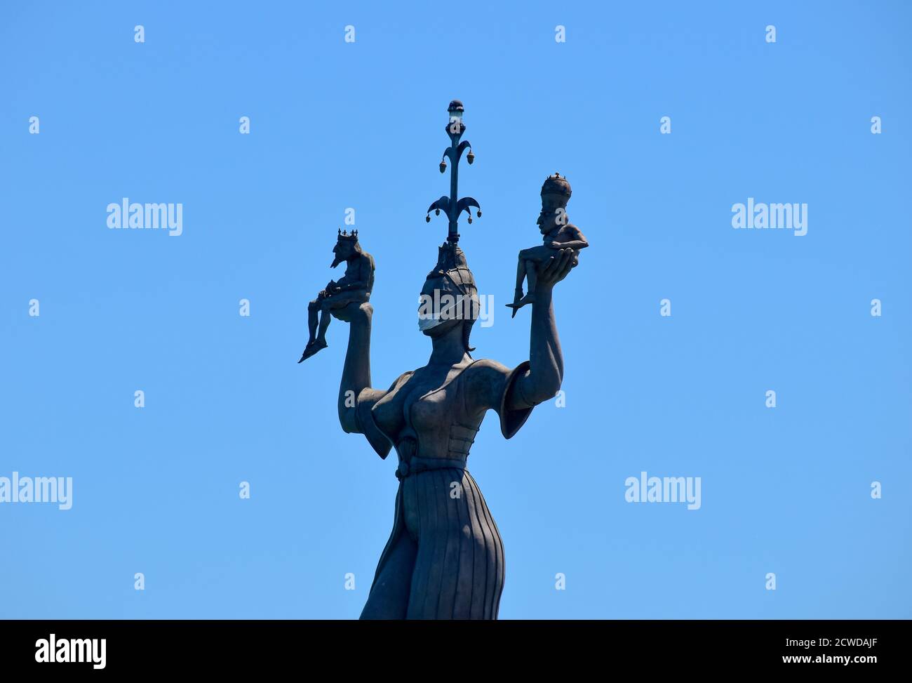 Konstanz, Germany - May 27, 2020: Imperia statue at the entrance of the harbour of Konstanz with medical mask in Coronavirus time. Stock Photo