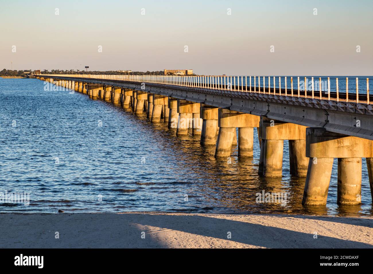 Railroad bridge across the Bay of Saint Louis, from Bay St. Louis to Pass Christian, Mississippi, USA Stock Photo