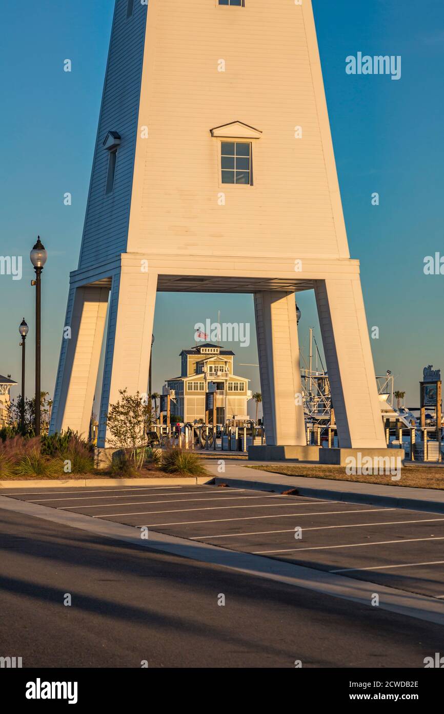 Harbormaster's office building as seen under the lighthouse at the