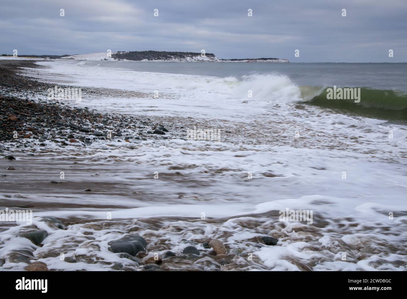 Splashing waves at Lawrencetown Beach, Nova Scotia, Canada Stock Photo