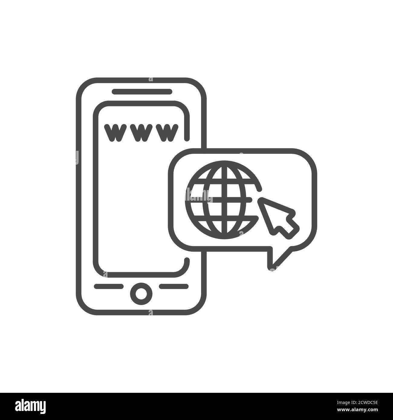 Browser mobile application in smartphone black line icon. Pictogram for