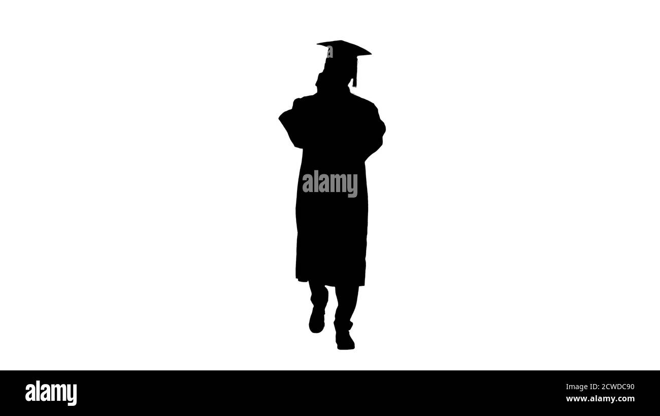 Graduating student walking and making a call, Alpha Channel Stock Photo