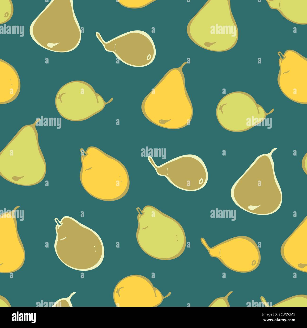 Vector seamless pattern of yellow and green pears on green background ...