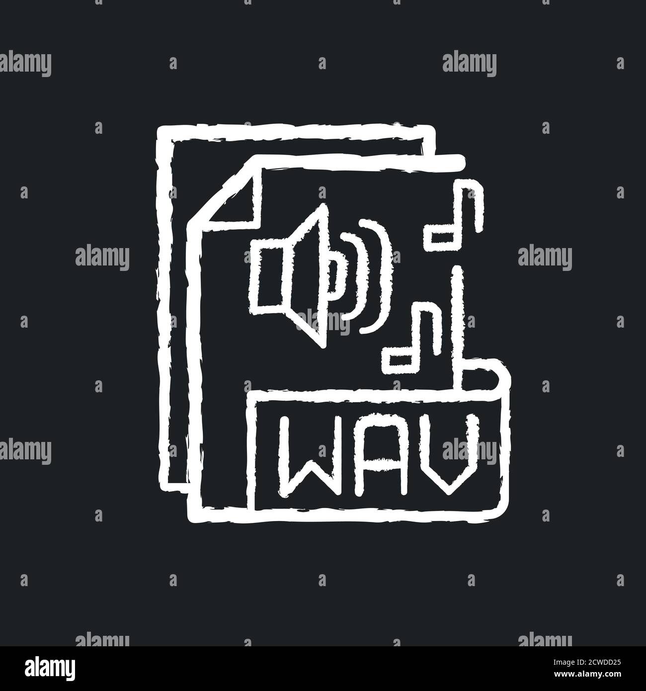 WAV file chalk white icon on black background Stock Vector