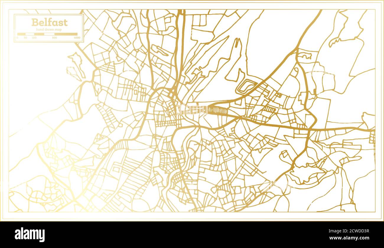 Belfast Ireland City Map in Retro Style in Golden Color. Outline Map. Vector Illustration. Stock Vector