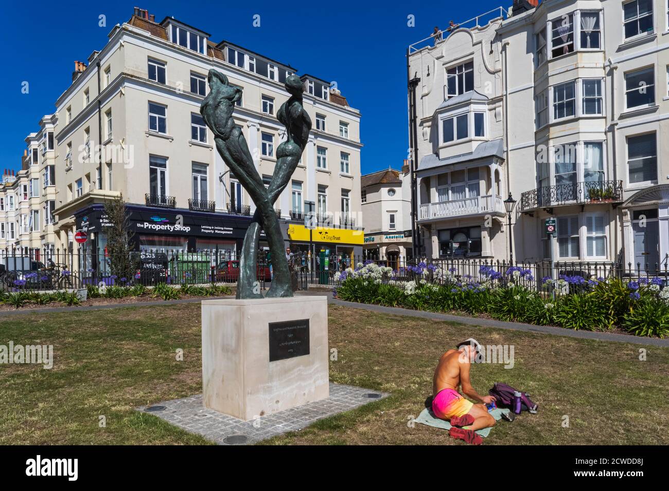 England, East Sussex, Brighton, Kemptown, The New Steine Gardens, The Aids Memorial Statue titled 'Tay' by Romany Mark Bruce dated 2009 Stock Photo