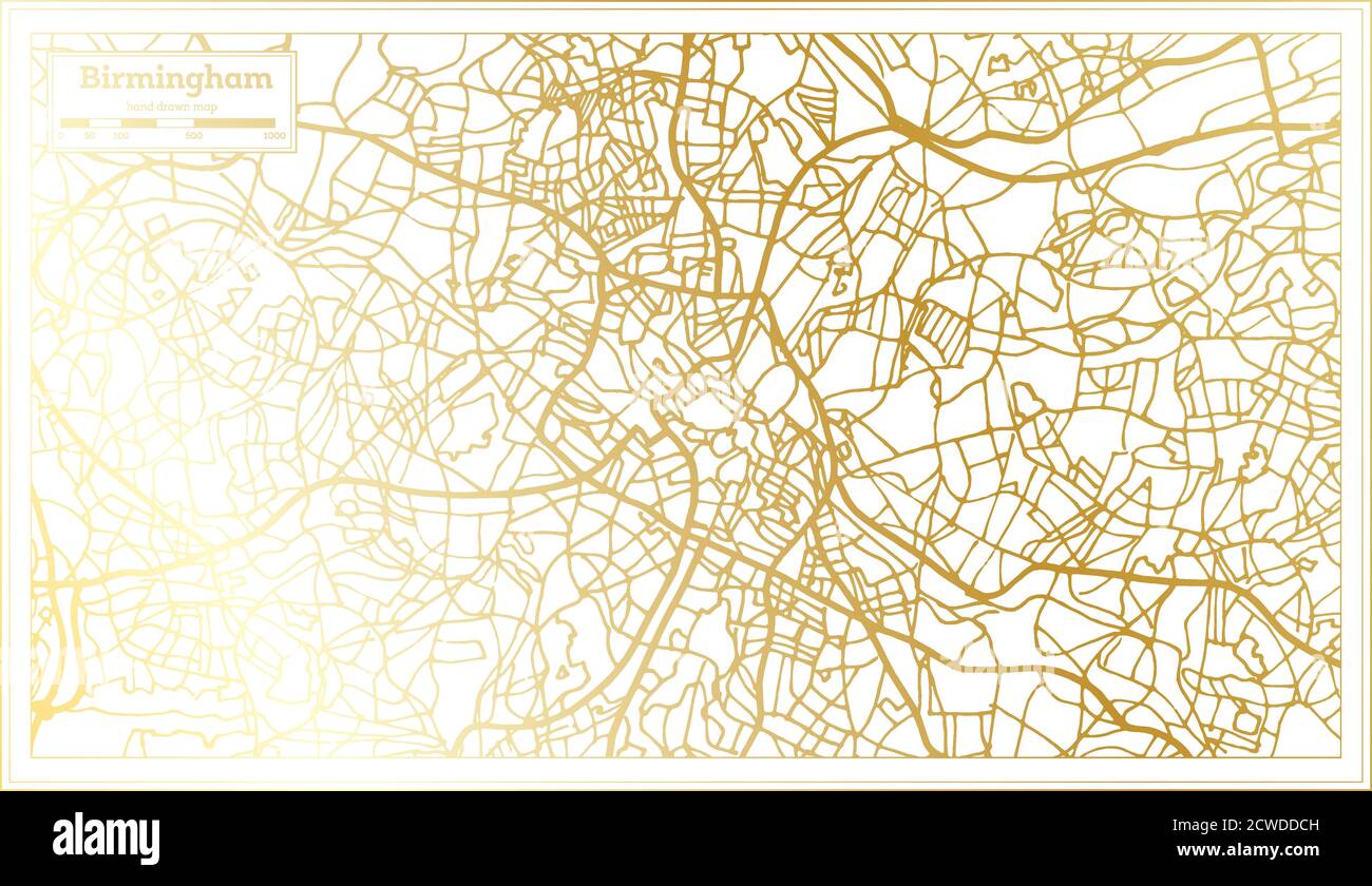 Birmingham UK City Map in Retro Style in Golden Color. Outline Map. Vector Illustration. Stock Vector