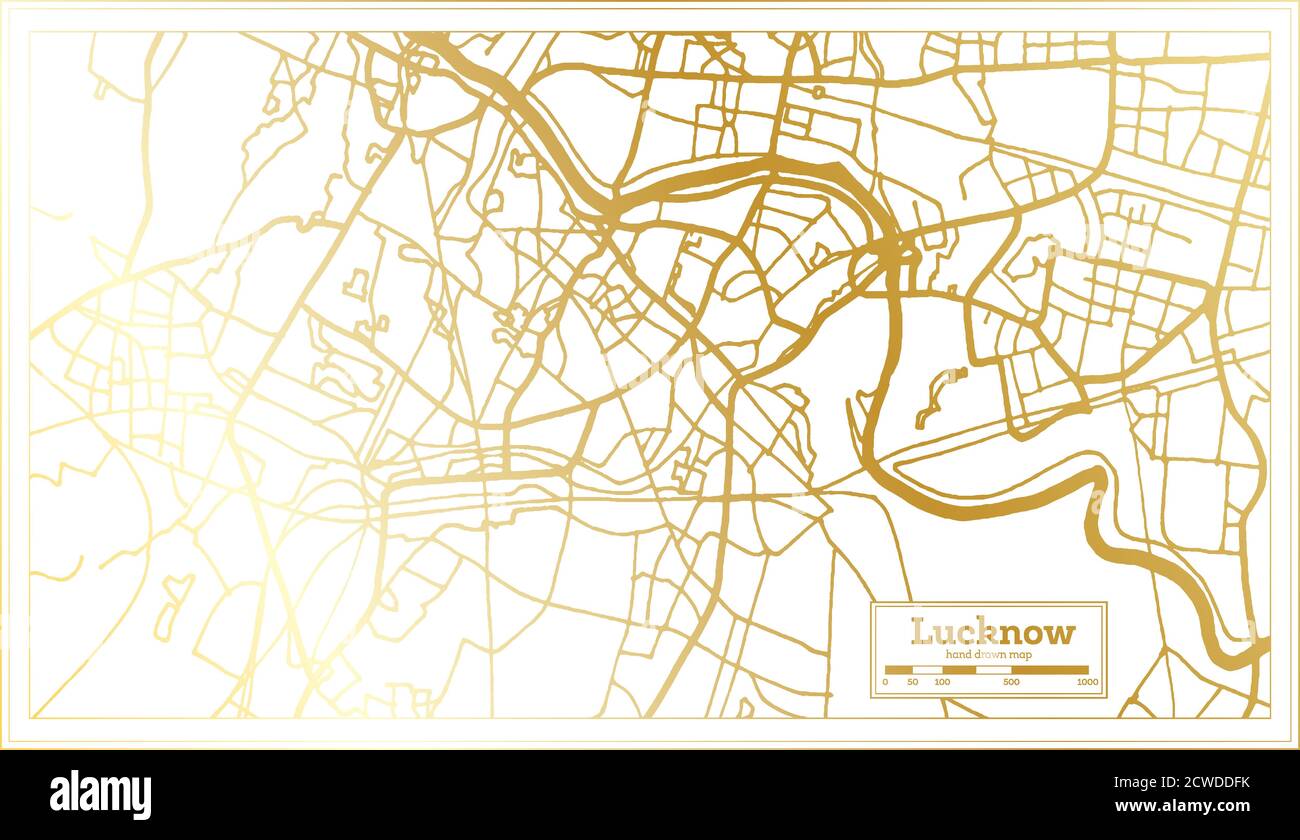 Lucknow India City Map in Retro Style in Golden Color. Outline Map