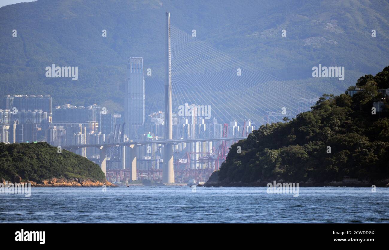 Stonecutters Bridge in Hong Kong. Stock Photo