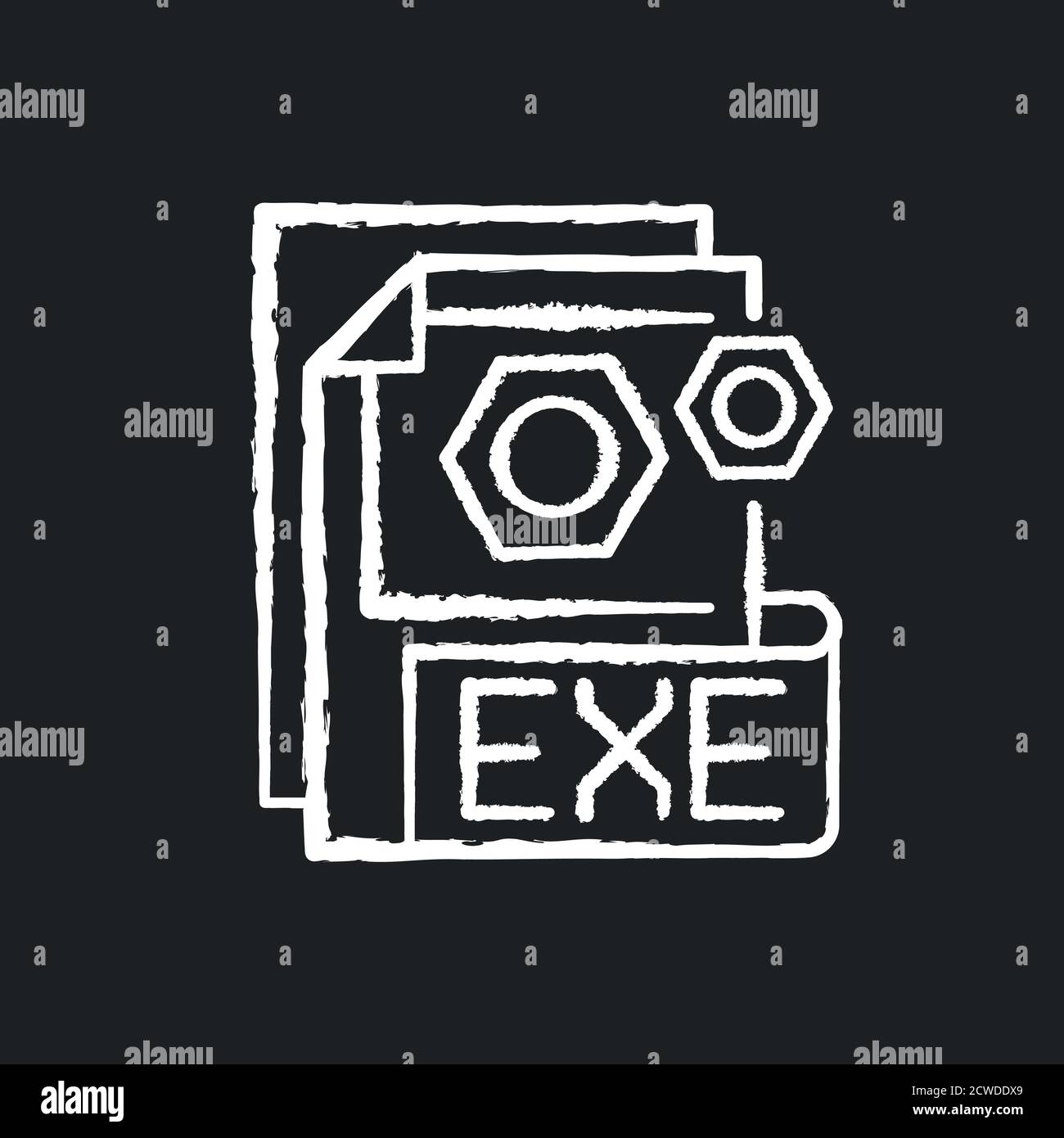 EXE file chalk white icon on black background Stock Vector