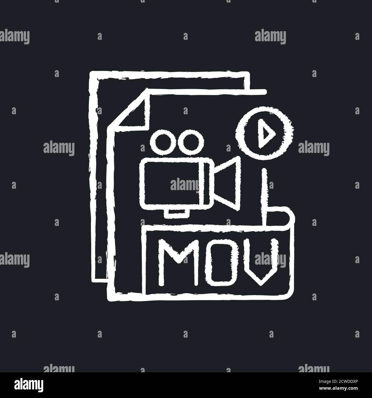MOV file chalk white icon on black background Stock Vector