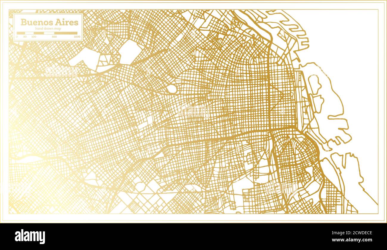Buenos Aires Argentina City Map in Retro Style in Golden Color. Outline Map. Vector Illustration. Stock Vector