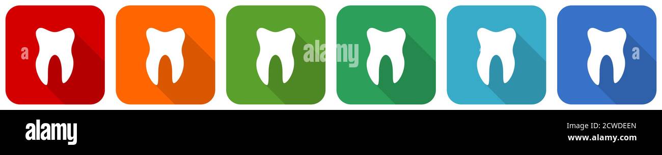Tooth icon set, flat design vector illustration in 6 colors options for ...