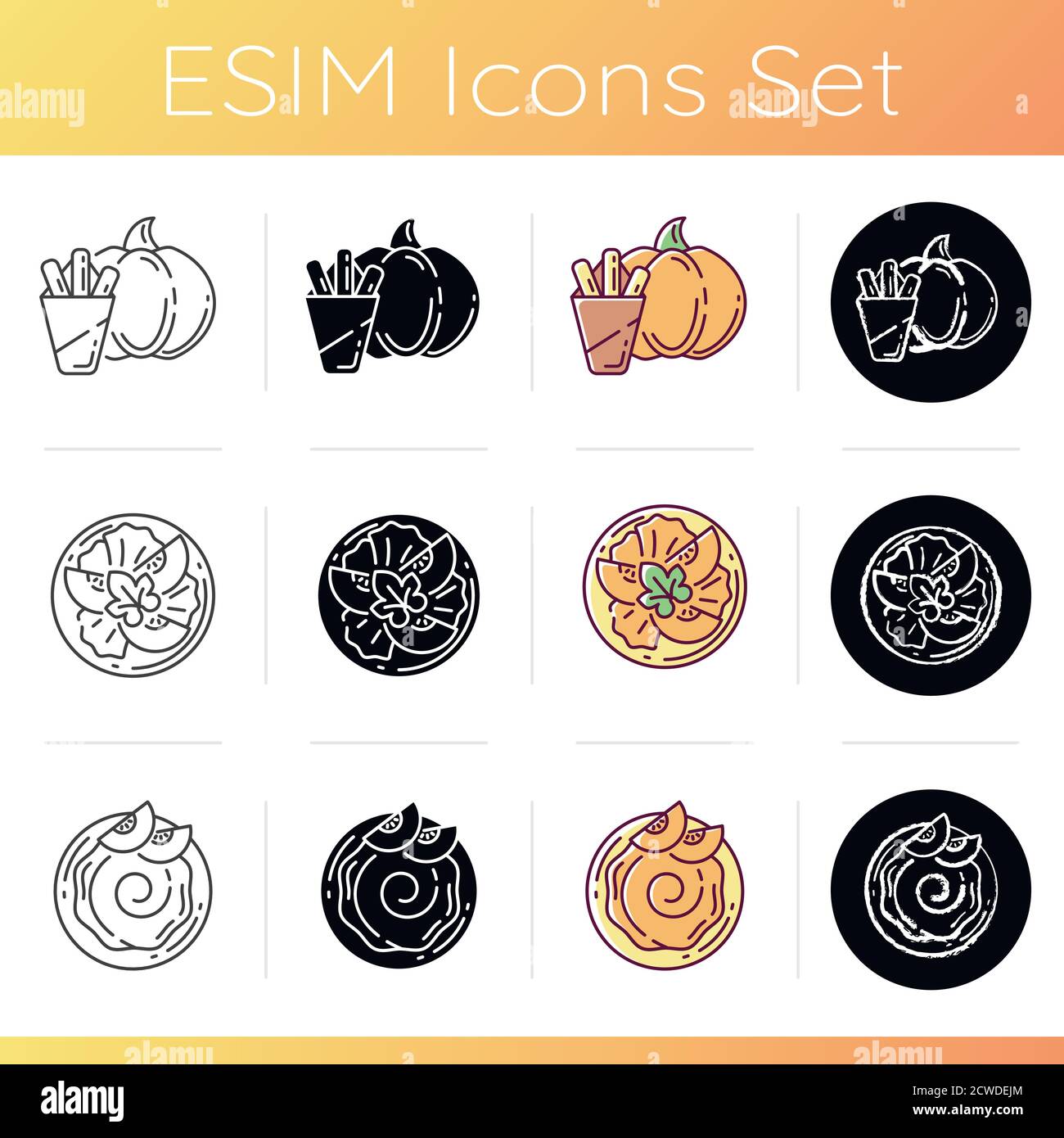 Pumpkin recipes icons set Stock Vector