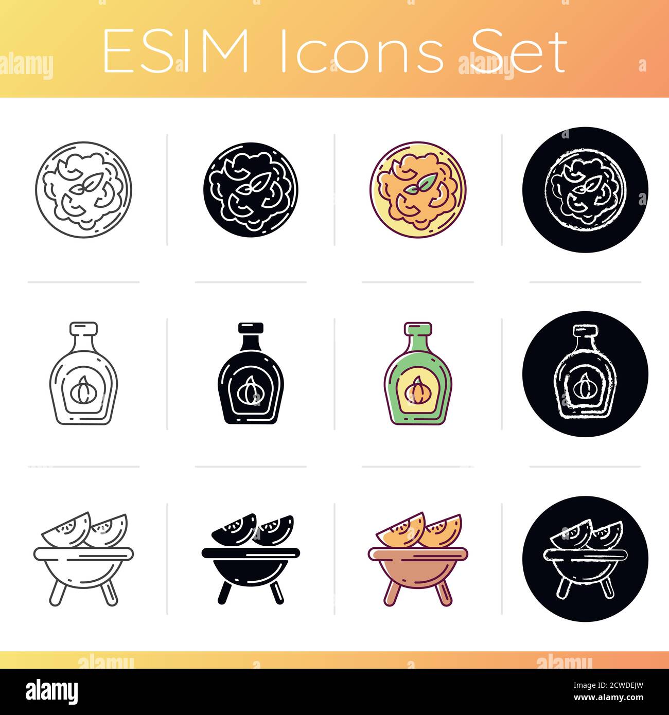 Gourd recipes icons set Stock Vector