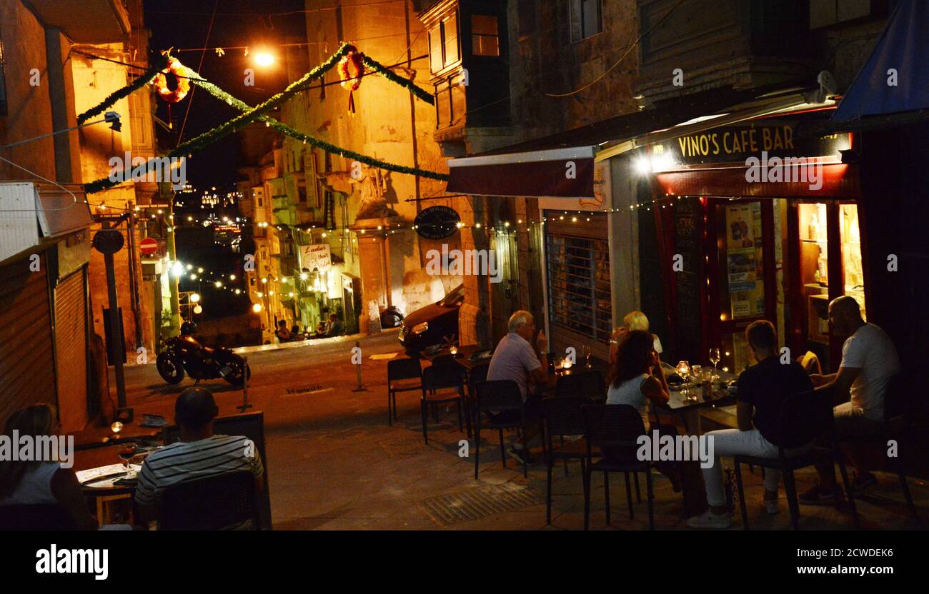 Vino's Cafe Bar in Valletta, Malta. Stock Photo