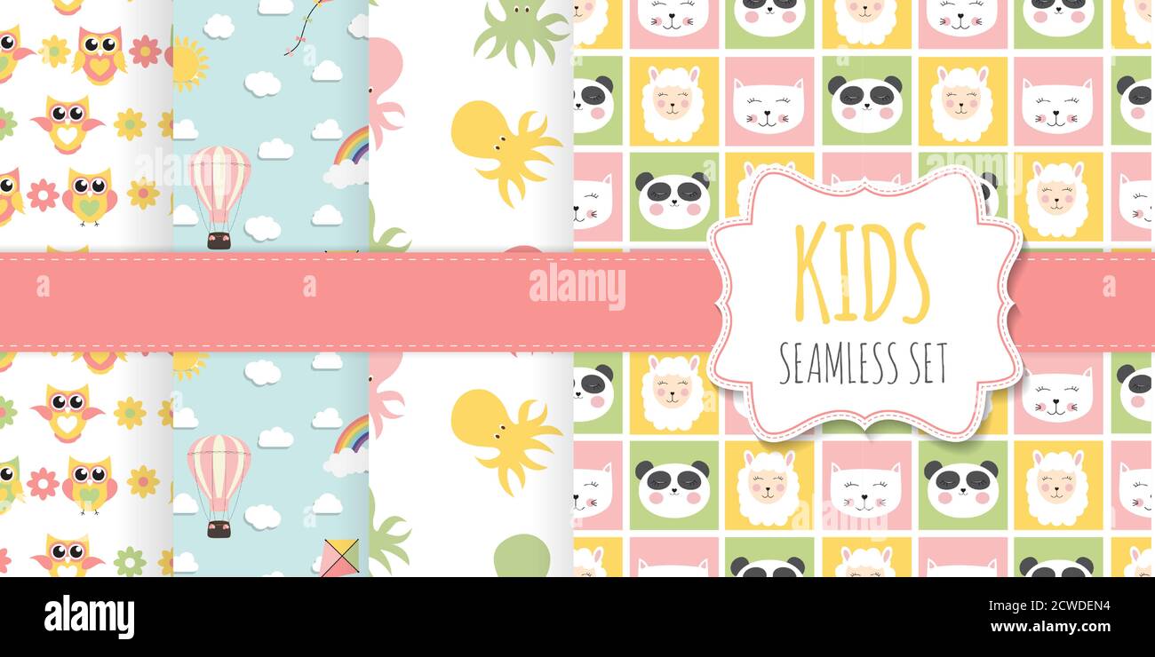 Collection of Kids Seamless Pattern Backgrounds with Cute animals and ...
